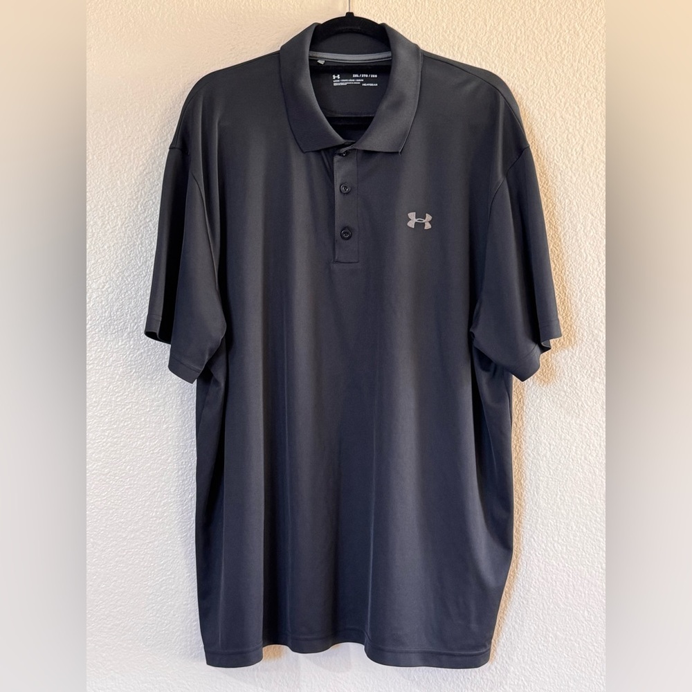 Under Armour Black Tech Polo Shirt Loose HeatGear Sz XXL
